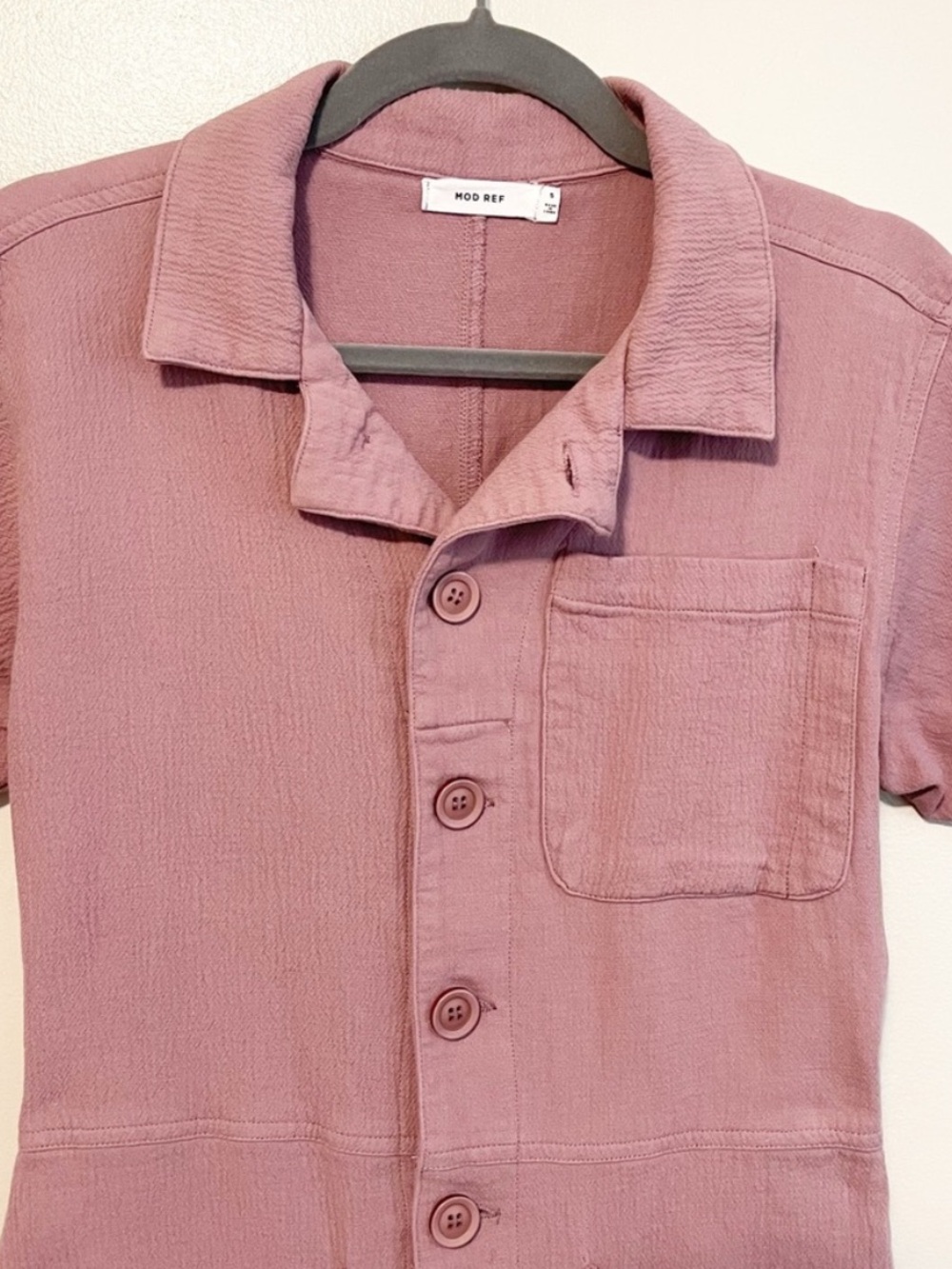 Mod Ref Mauve Button-Front Short Utility Romper - Picture 3 of 5